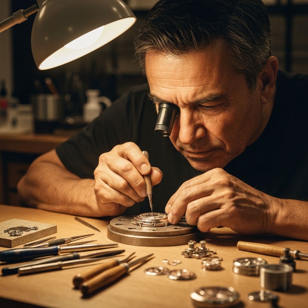 Master watchmaker crafting a CHRONOS timepiece